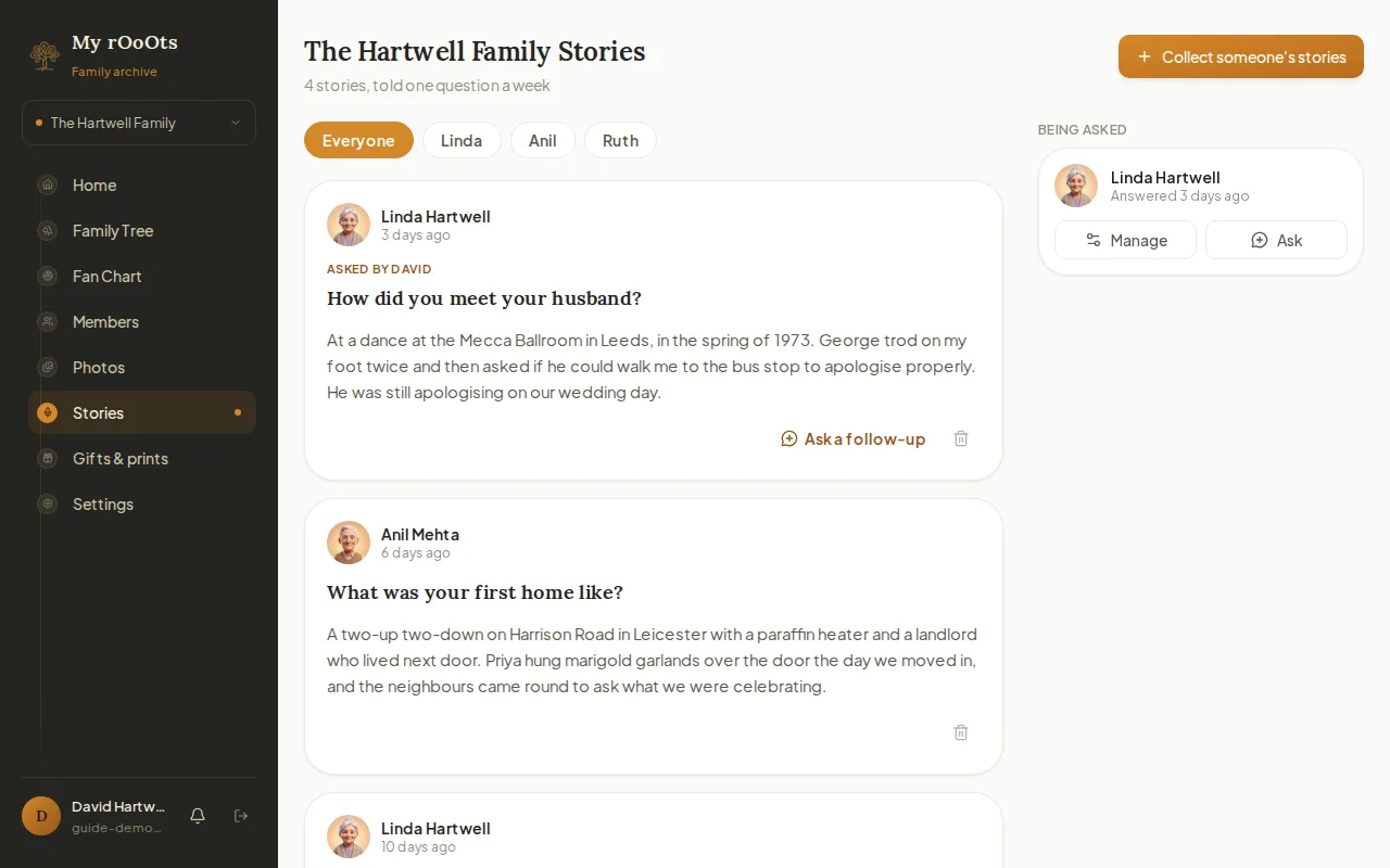 Their stories, in their own voice: a screenshot of My rOoOts